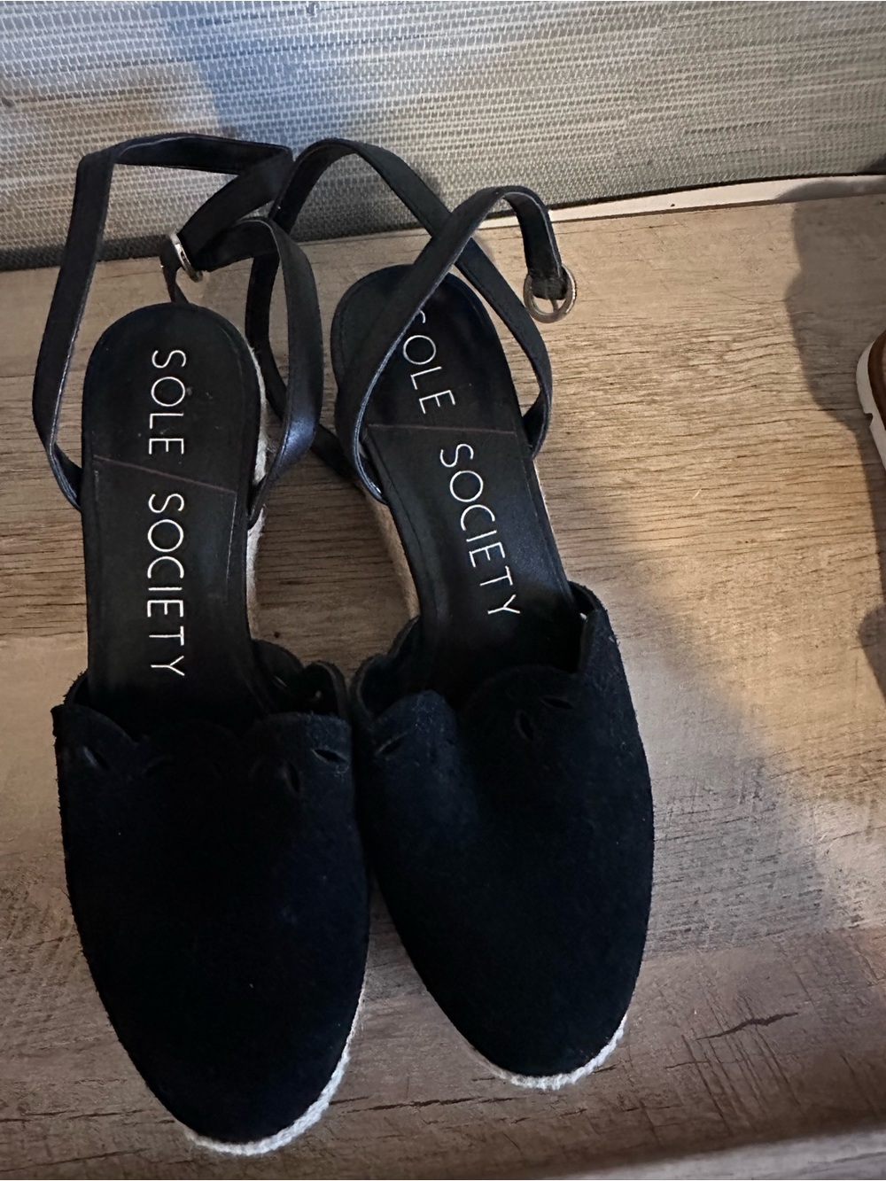 Sole Society Black Suede Espadrille Ankle-Strap Flats